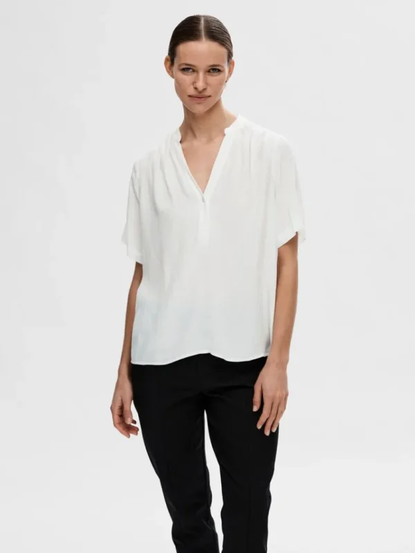Toppe Og Bluser>SELECTED KORTÆRMET BLUSE White
