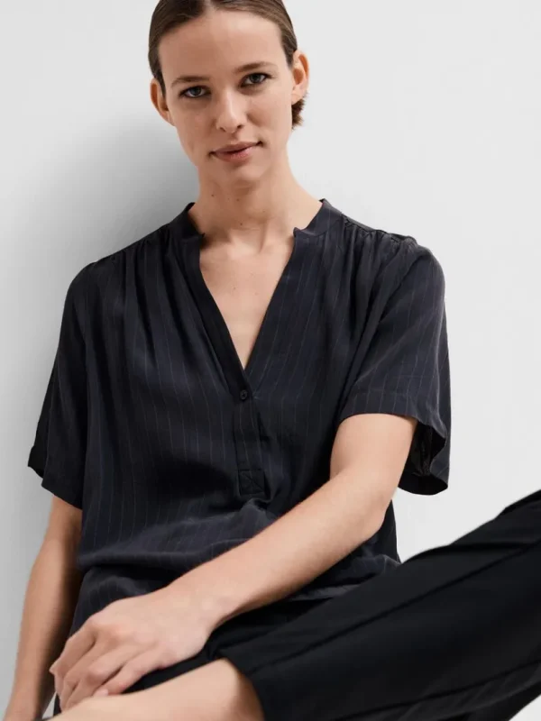 Toppe Og Bluser>SELECTED KORTÆRMET BLUSE Blue