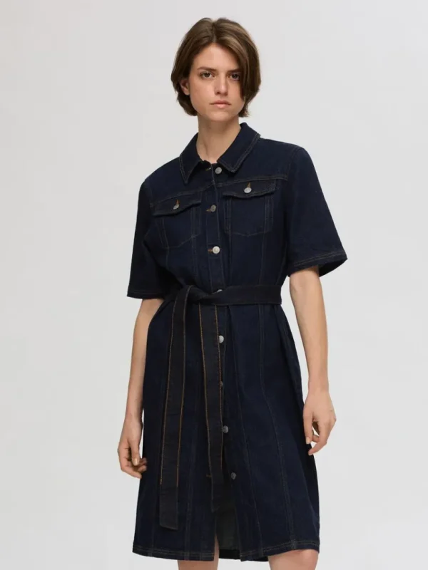 Kjoler>SELECTED KORTÆRMET DENIMKJOLE Blue