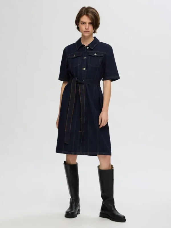 Kjoler>SELECTED KORTÆRMET DENIMKJOLE Blue