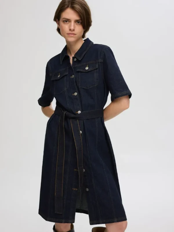 Kjoler>SELECTED KORTÆRMET DENIMKJOLE Blue
