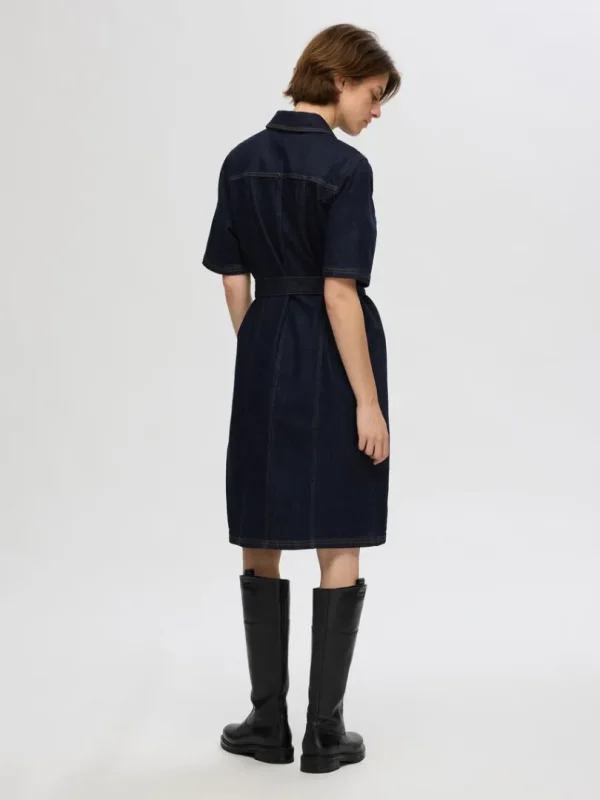 Kjoler>SELECTED KORTÆRMET DENIMKJOLE Blue