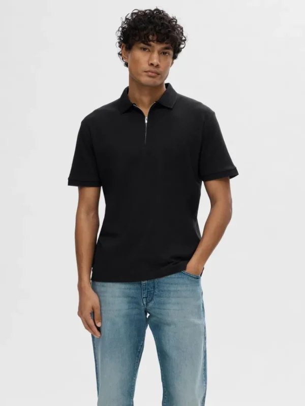 Poloer>SELECTED KORTÆRMET LYNLÅS POLO Black
