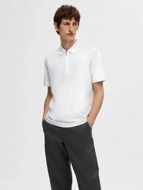 Poloer>SELECTED KORTÆRMET LYNLÅS POLO White