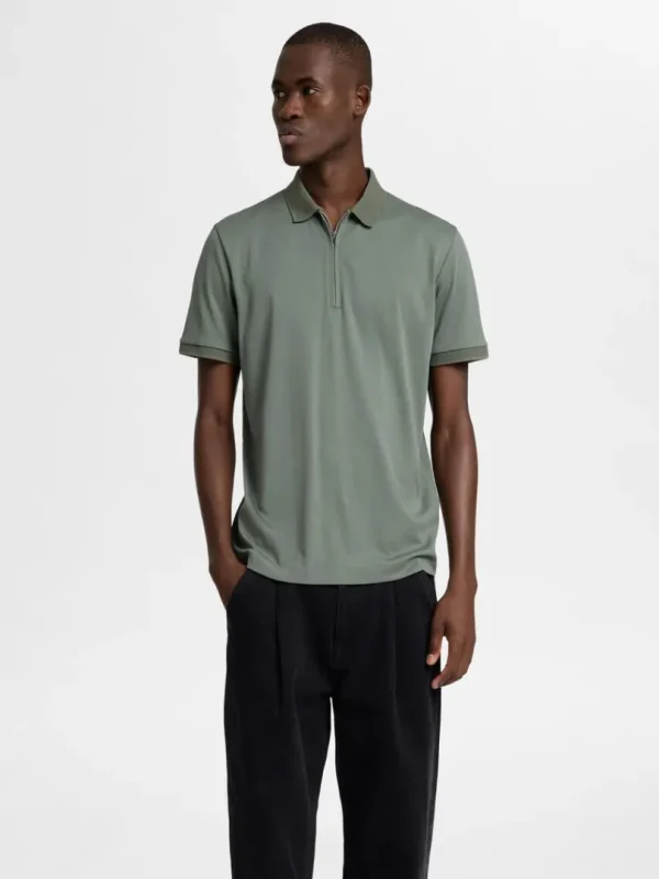 Poloer>SELECTED KORTÆRMET LYNLÅS POLO Green