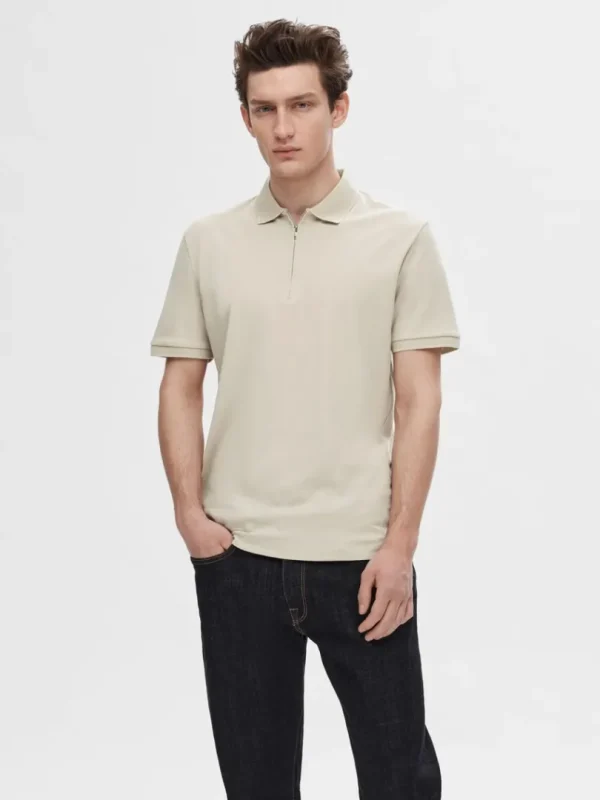 Poloer>SELECTED KORTÆRMET LYNLÅS POLO Beige