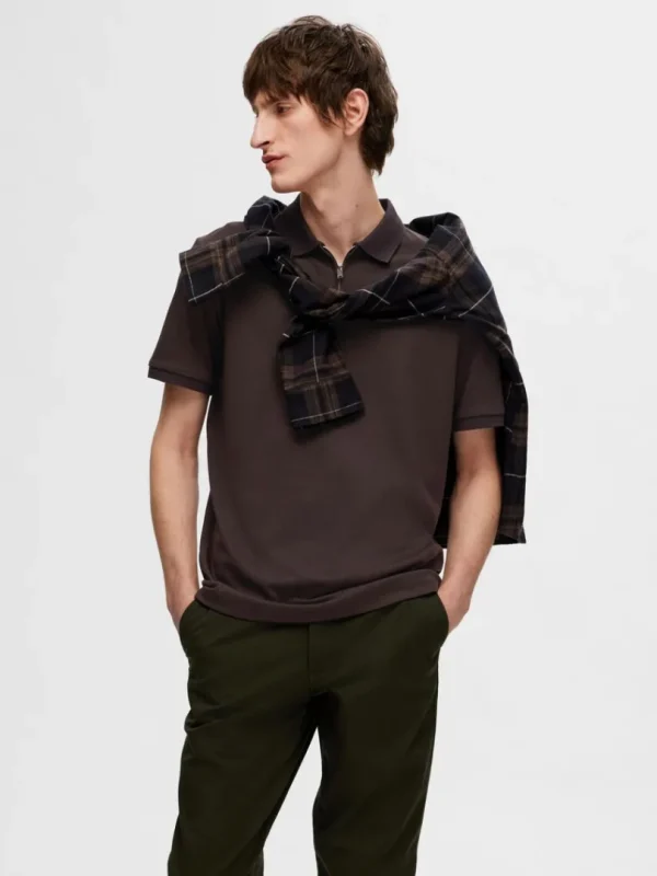 Poloer>SELECTED KORTÆRMET LYNLÅS POLO Brown