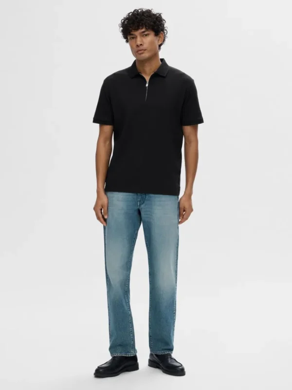 Poloer>SELECTED KORTÆRMET LYNLÅS POLO Black