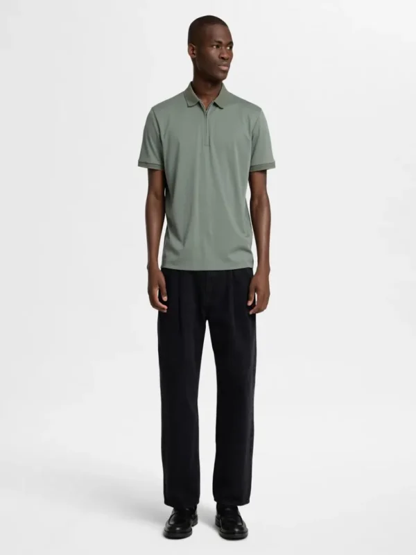Poloer>SELECTED KORTÆRMET LYNLÅS POLO Green