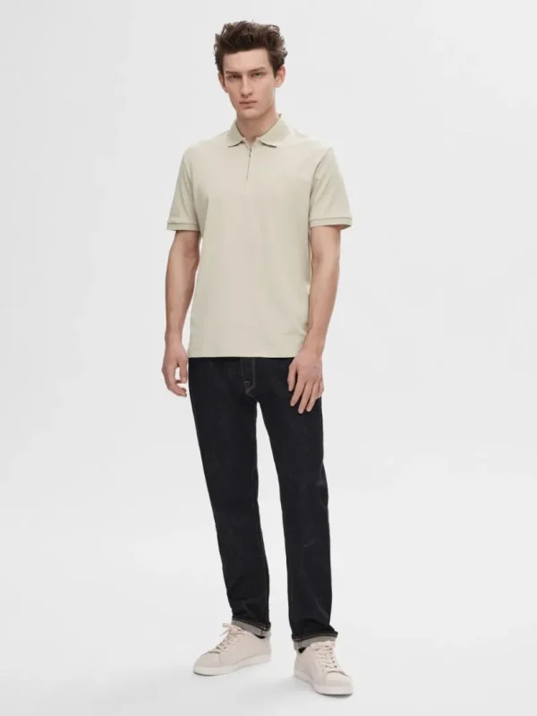 Poloer>SELECTED KORTÆRMET LYNLÅS POLO Beige