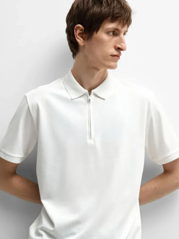 Poloer>SELECTED KORTÆRMET LYNLÅS POLO White