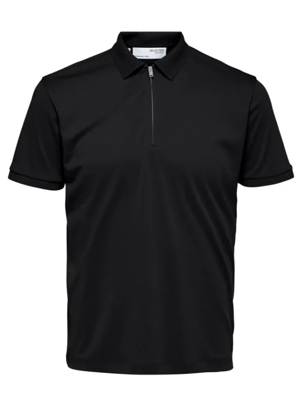 Poloer>SELECTED KORTÆRMET LYNLÅS POLO Black