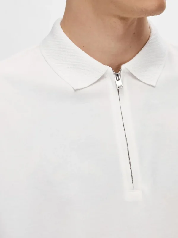 Poloer>SELECTED KORTÆRMET LYNLÅS POLO White