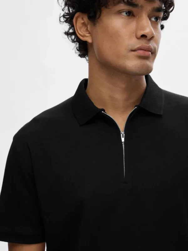 Poloer>SELECTED KORTÆRMET LYNLÅS POLO Black