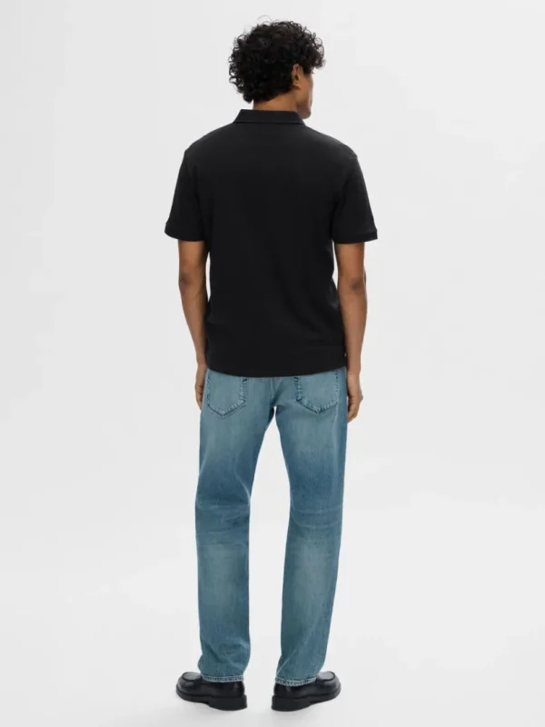 Poloer>SELECTED KORTÆRMET LYNLÅS POLO Black