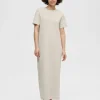 Kjoler>SELECTED KORTÆRMET MIDIKJOLE Beige