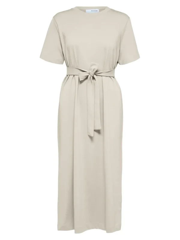 Kjoler>SELECTED KORTÆRMET MIDIKJOLE Beige