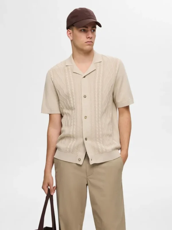 Strik>SELECTED KORTÆRMET STRIKKET CARDIGAN Beige