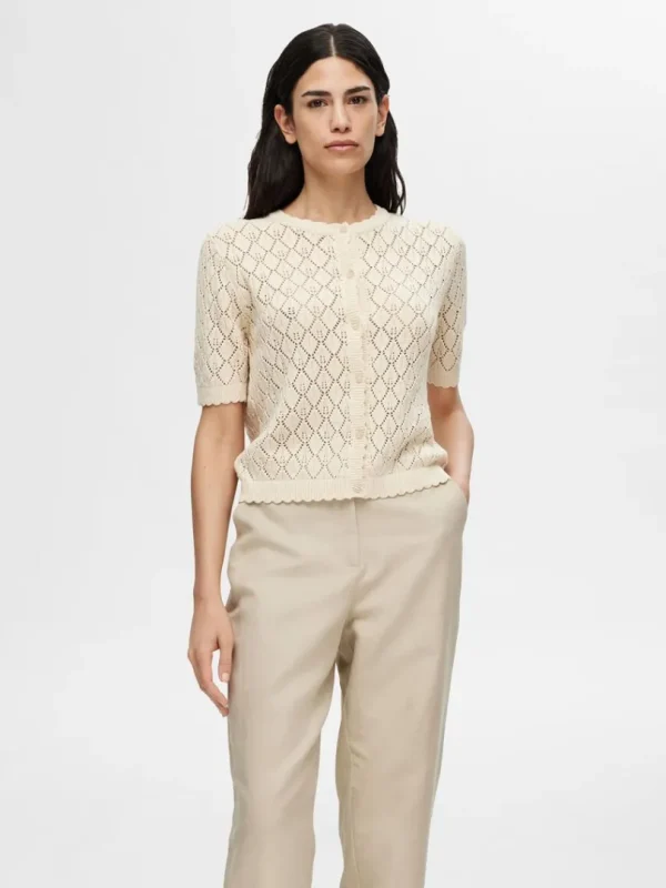 Strik>SELECTED KORTÆRMET STRIKKET CARDIGAN Beige
