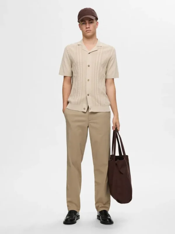 Strik>SELECTED KORTÆRMET STRIKKET CARDIGAN Beige