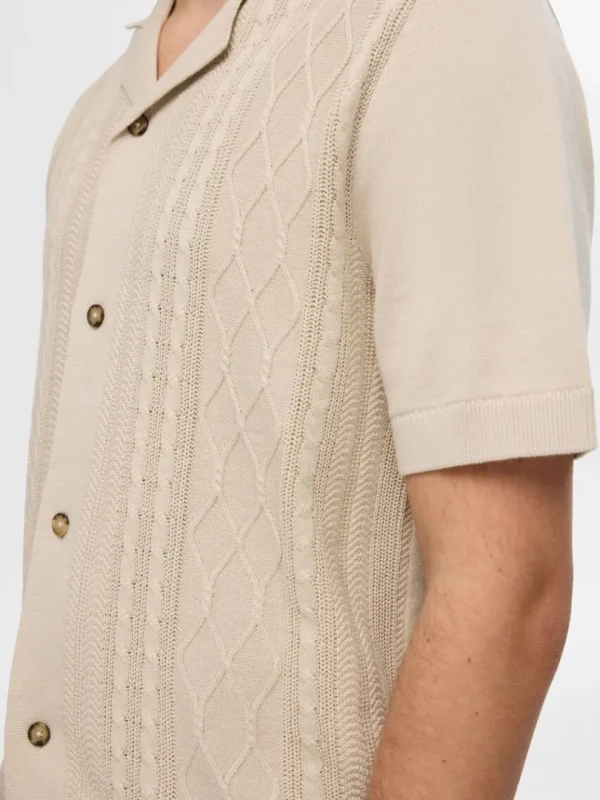 Strik>SELECTED KORTÆRMET STRIKKET CARDIGAN Beige