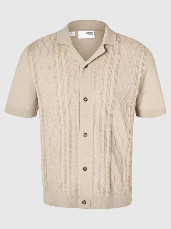 Strik>SELECTED KORTÆRMET STRIKKET CARDIGAN Beige