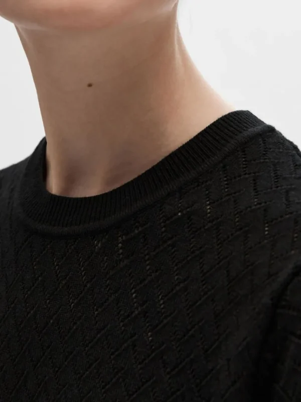 Kjoler | Strik>SELECTED KORTÆRMET STRIKKET MIDIKJOLE Black