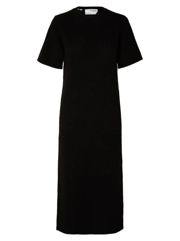 Kjoler | Strik>SELECTED KORTÆRMET STRIKKET MIDIKJOLE Black