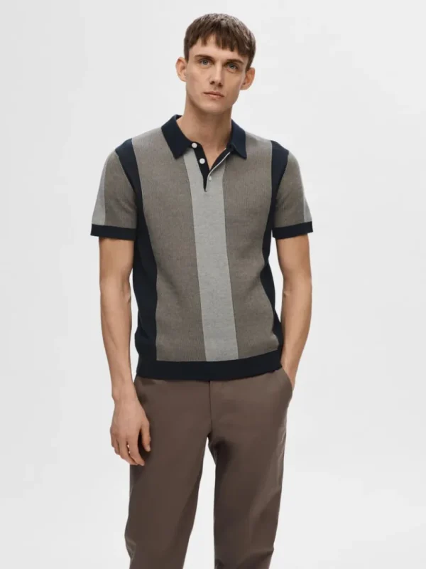 Poloer | Strik>SELECTED KORTÆRMET STRIKKET POLO Blue