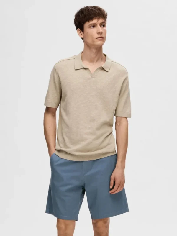 Poloer | Strik>SELECTED KORTÆRMET STRIKKET POLO Beige