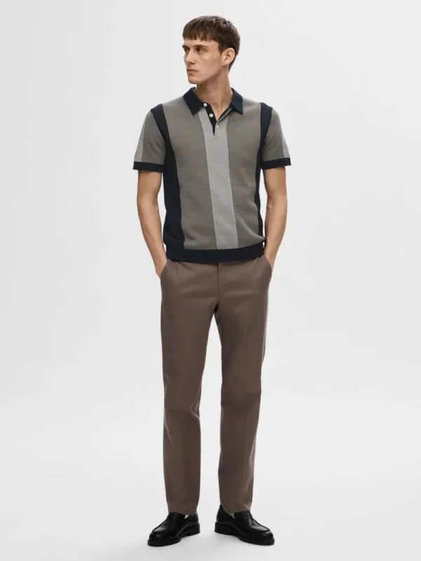 Poloer | Strik>SELECTED KORTÆRMET STRIKKET POLO Blue
