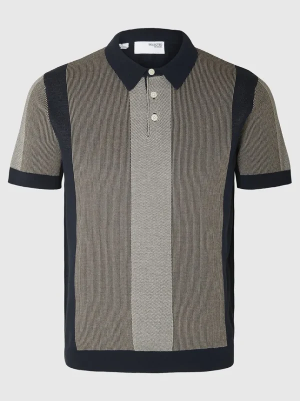 Poloer | Strik>SELECTED KORTÆRMET STRIKKET POLO Blue