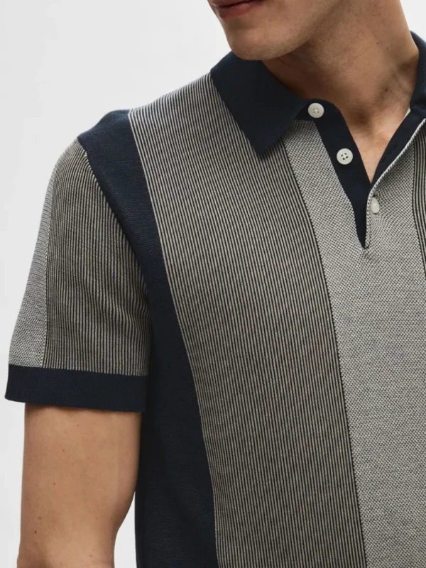 Poloer | Strik>SELECTED KORTÆRMET STRIKKET POLO Blue
