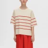 Strik>SELECTED KORTÆRMET STRIKKET TOP Beige