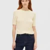 Strik>SELECTED KORTÆRMET STRIKKET TOP Beige