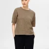 Strik>SELECTED KORTÆRMET STRIKKET TOP Brown