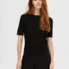 Strik>SELECTED KORTÆRMET STRIKKET TOP Black