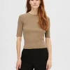 T-shirts | Strik>SELECTED KORTÆRMET STRIKKET TOP Brown