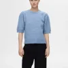 Strik>SELECTED KORTÆRMET STRIKKET TOP Blue
