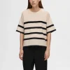 Strik>SELECTED KORTÆRMET STRIKKET TOP Beige