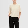 Strik>SELECTED KORTÆRMET STRIKKET TOP Beige