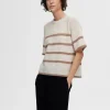 Strik>SELECTED KORTÆRMET STRIKKET TOP Beige