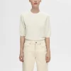 Strik>SELECTED KORTÆRMET STRIKKET TOP Beige