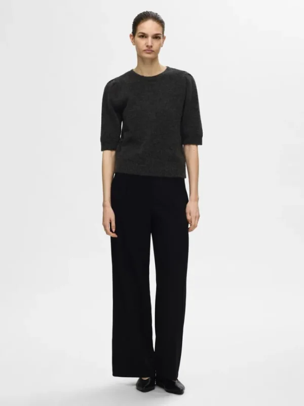 Strik>SELECTED KORTÆRMET STRIKKET TOP Grey