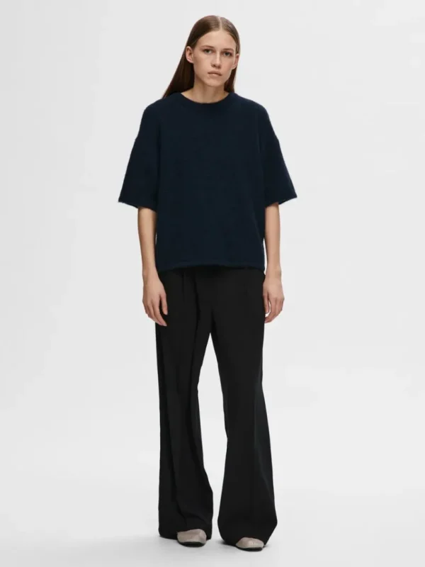 Strik>SELECTED KORTÆRMET STRIKKET TOP Blue