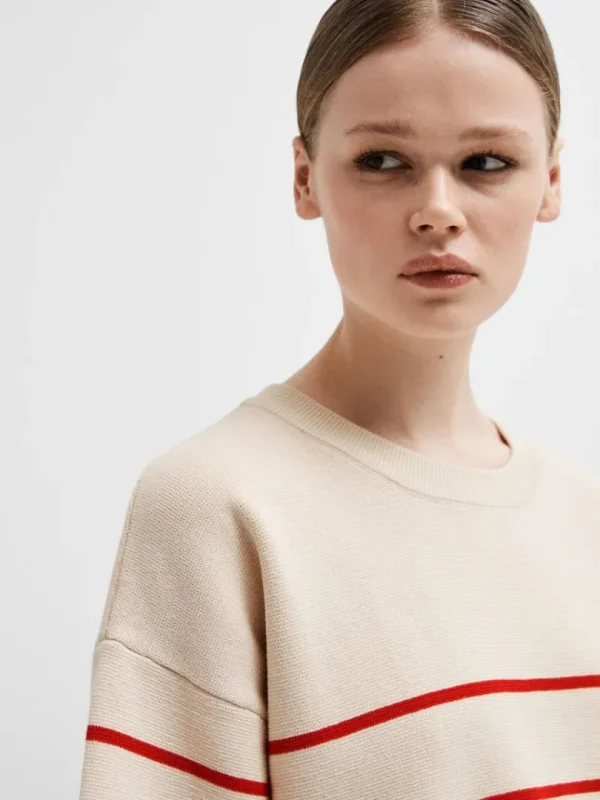 Strik>SELECTED KORTÆRMET STRIKKET TOP Beige