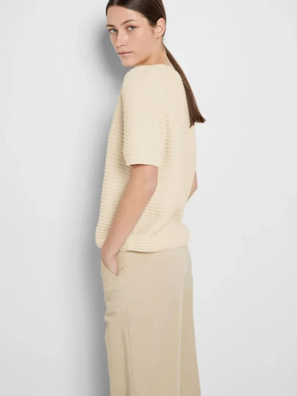 Strik>SELECTED KORTÆRMET STRIKKET TOP Beige
