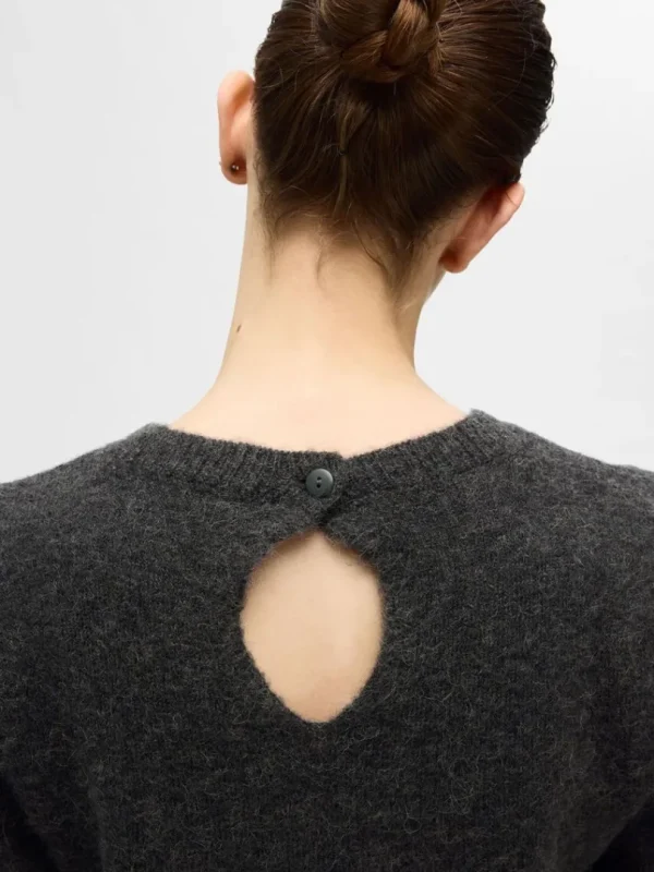 Strik>SELECTED KORTÆRMET STRIKKET TOP Grey