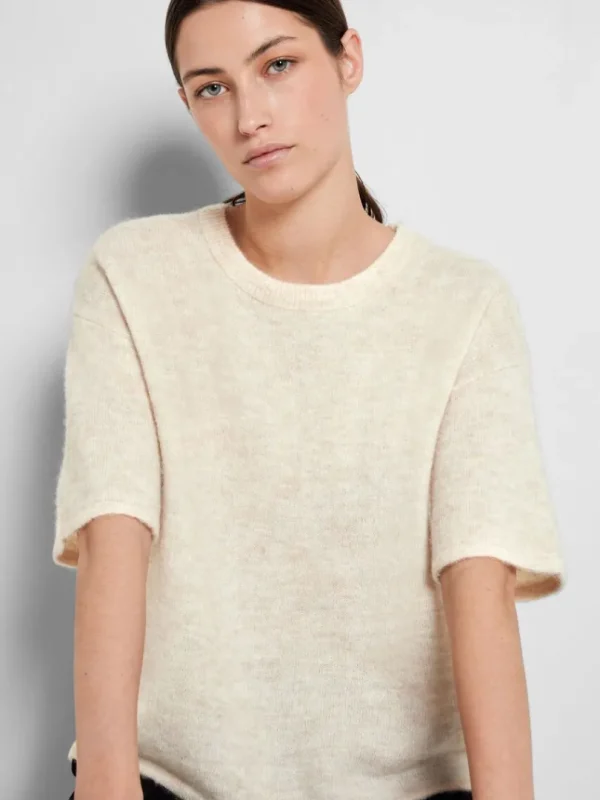 Strik>SELECTED KORTÆRMET STRIKKET TOP Beige