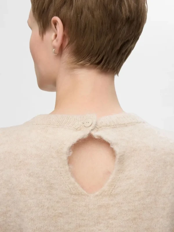 Strik>SELECTED KORTÆRMET STRIKKET TOP Beige